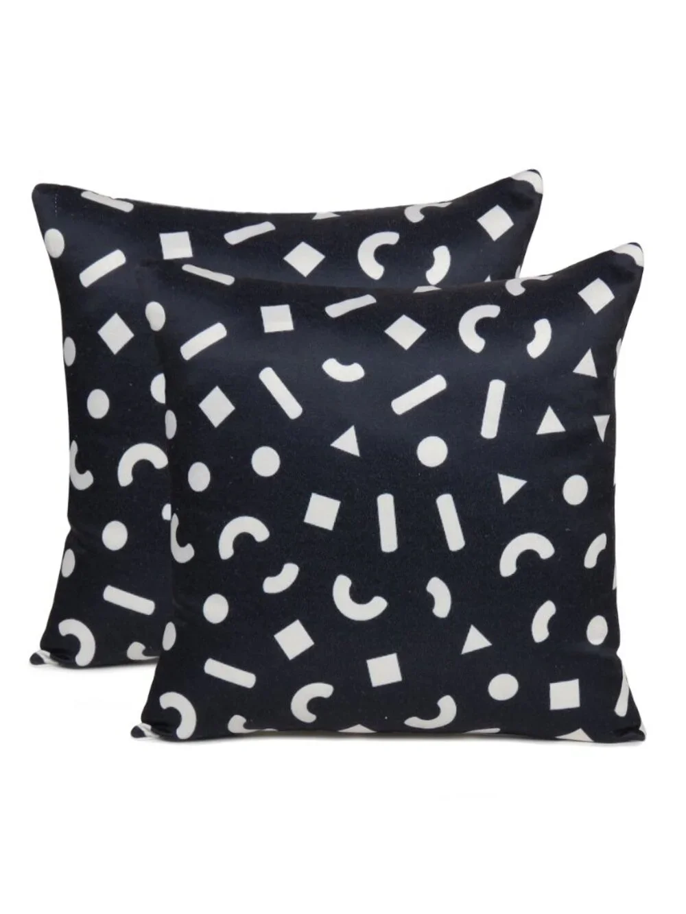 Oussum Bedroom Decorative Pillow Cover Geometric Print Black Cotton Set of 2